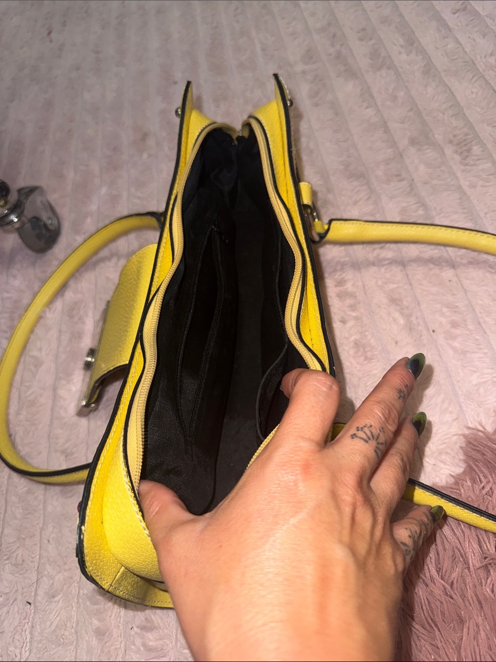 Bright Yellow Structured Shoulder Bag with Silver Accent - Picture 5 of 11